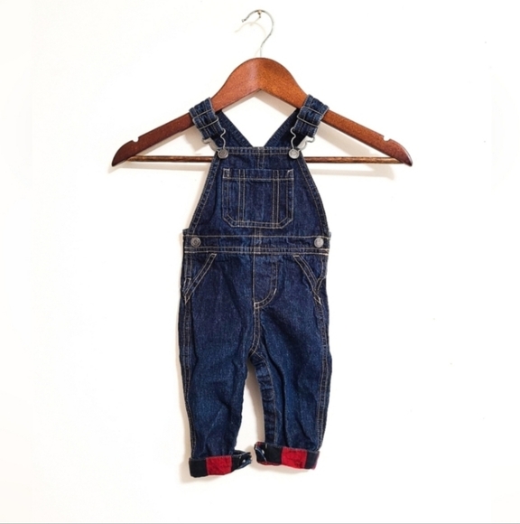 Carter's Denim Long Overalls with Plaid Cuff 6 Months - Picture 1 of 6